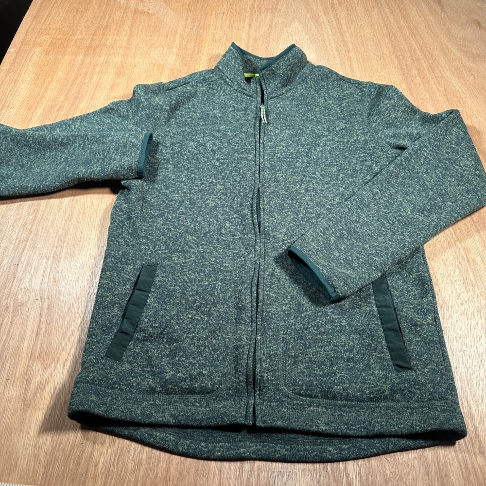 Old Navy Sweater Fleece Jacket Kids XXL 18 Green Full Zip Mock Neck Marled Knit